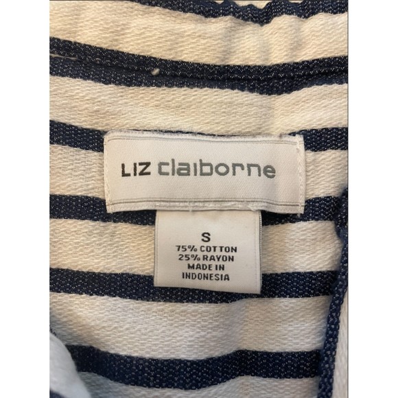 Liz Claiborne Long Sleeve Half Button Up Hi-Lo Striped Top - Sz S - Picture 5 of 7